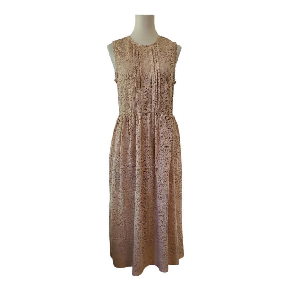 💕ZARA Women’s Beige Lace Midi Dress L Sleeveless Unlined Boho Romantic NWT